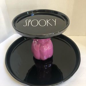 New Rae Dunn large 2-tier Halloween “SPOOKY” dessert display server platter